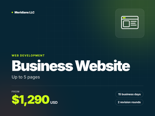 Business Website package by Meridians LLC: from $1,290 USD, 15 business days, 2 revision rounds